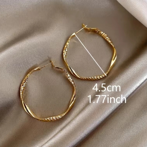 Gold Twisted Hoop Earrings - Picture 4 of 6